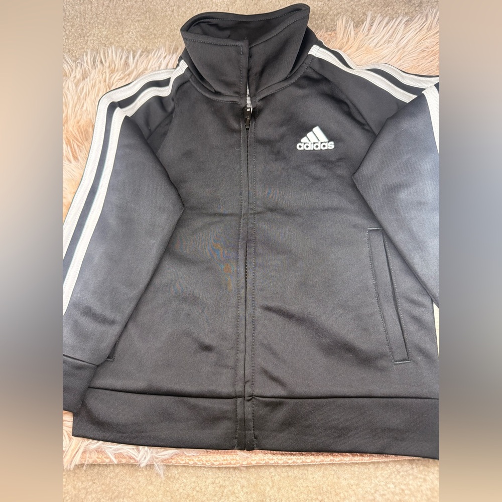 Adidas Black Zip-Up Jacket with White Stripes